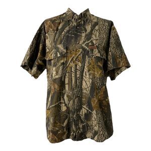 Men’s Medium Button Down Shirt Woolrich Multicolor Camo Vintage Short Sleeve